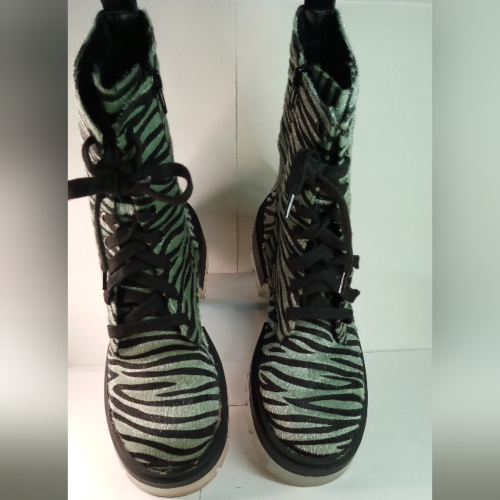 CHUNKY FAUX ZEBRA ICE SOLE HIKER BOOTS.